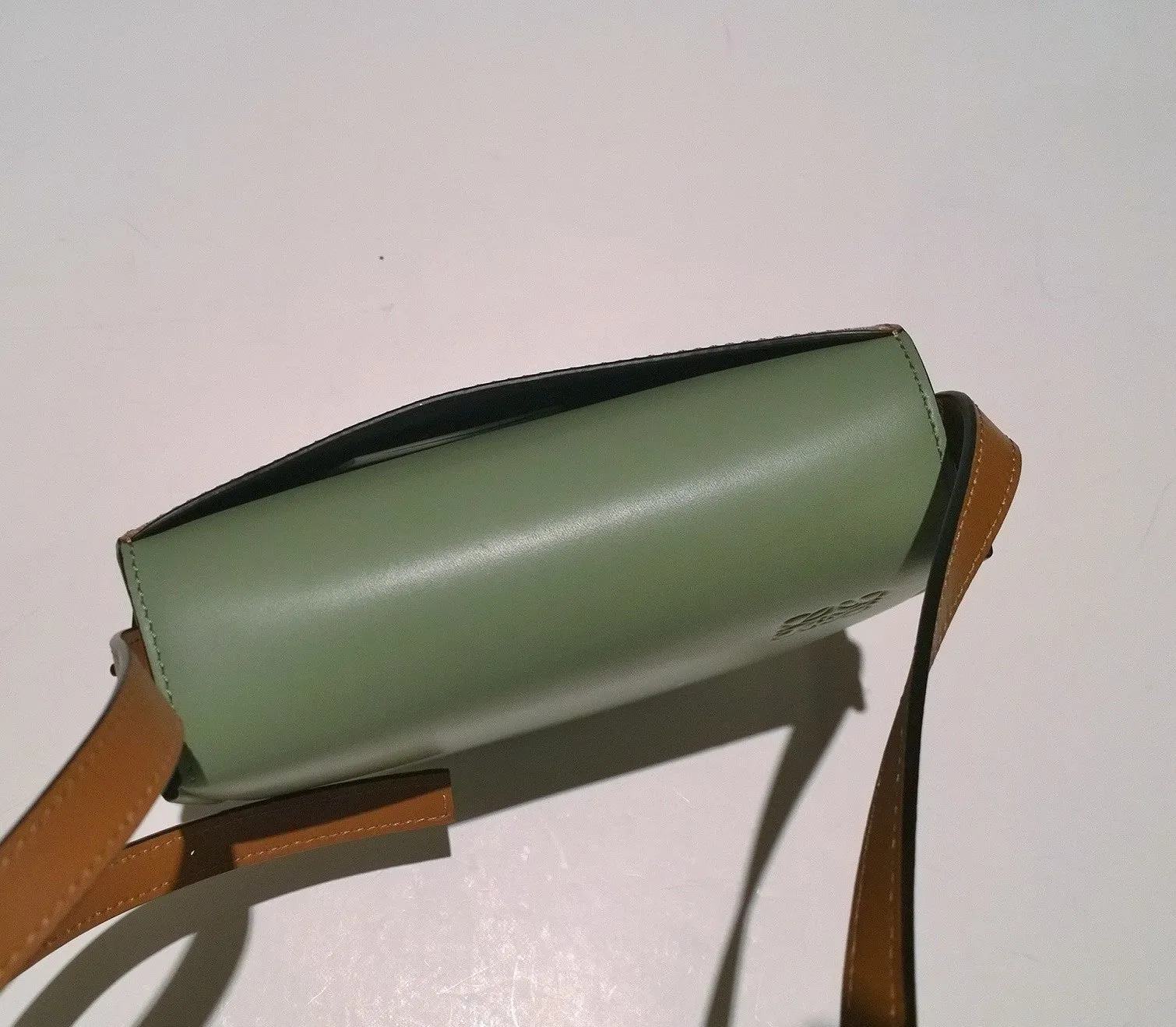 Loewe Duo Heel Bag in Rosemary Green and Tan Brown Crossbody Purse