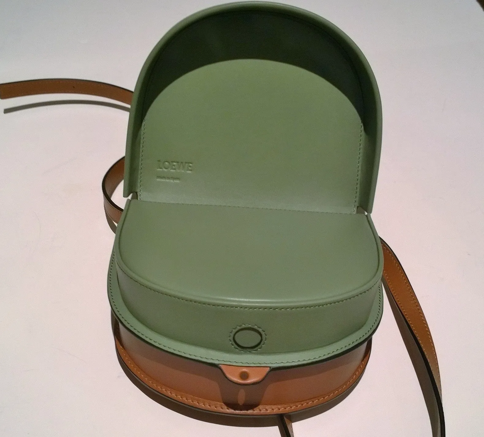 Loewe Duo Heel Bag in Rosemary Green and Tan Brown Crossbody Purse