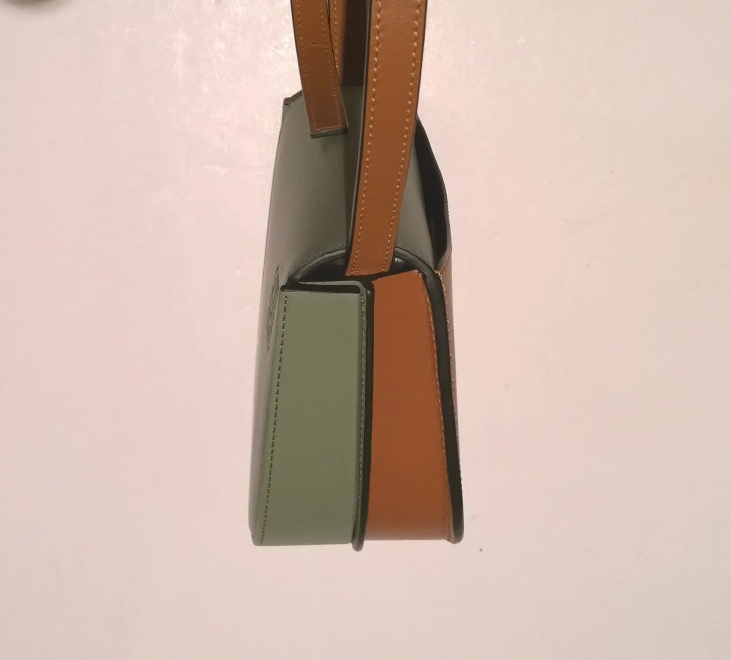 Loewe Duo Heel Bag in Rosemary Green and Tan Brown Crossbody Purse