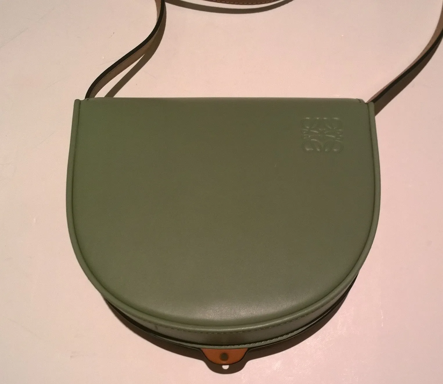 Loewe Duo Heel Bag in Rosemary Green and Tan Brown Crossbody Purse