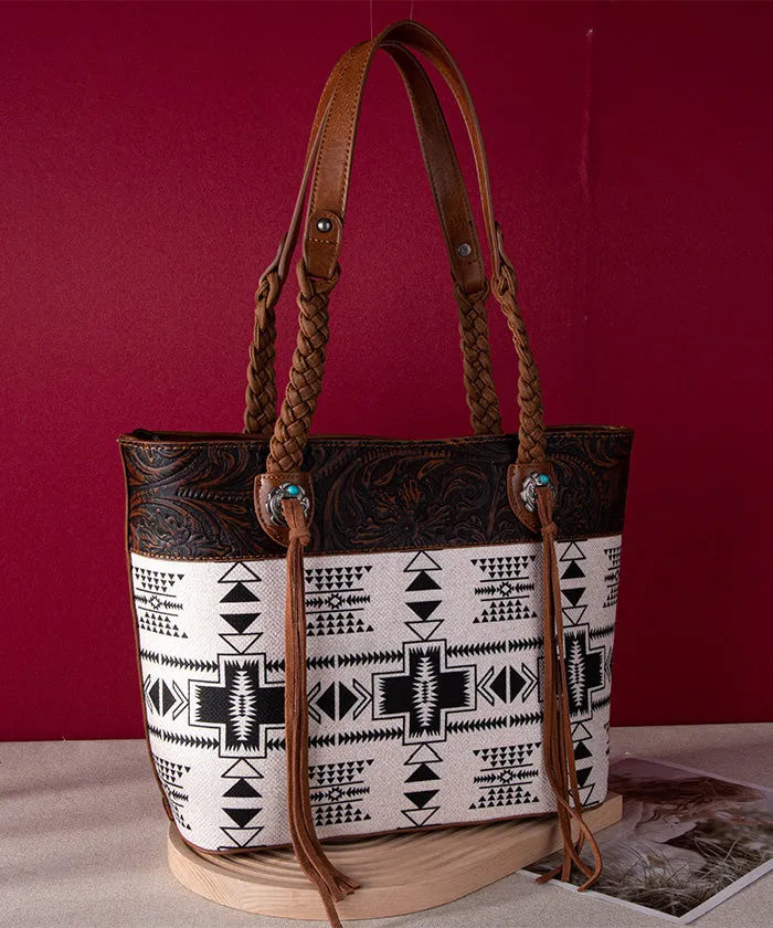 Montana West Braided Strap Aztec Tote Bag