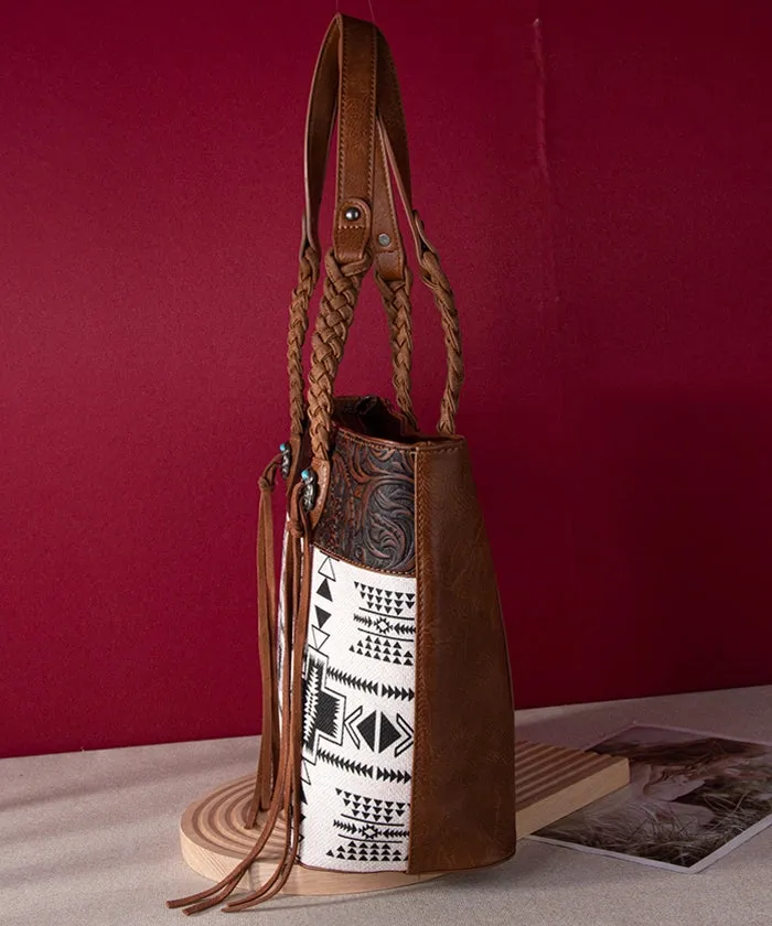 Montana West Braided Strap Aztec Tote Bag