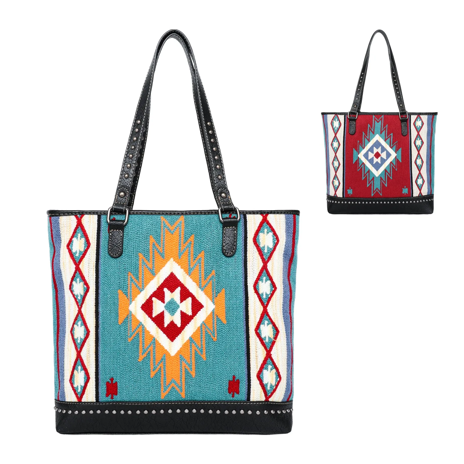 MW1105G-8317 Montana West Aztec Tapestry Tote (Double Sided Design) - Black