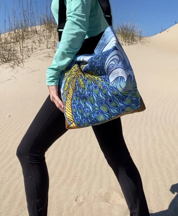 Palm Tree and Waves Tote Beach Bag