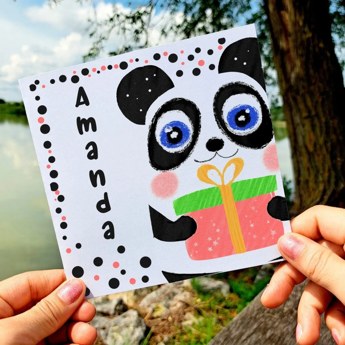 Panda Birthday Card for Girls with Custom Name, Personalized Fun Kids Greeting, Cute Illustrated Animal Gift