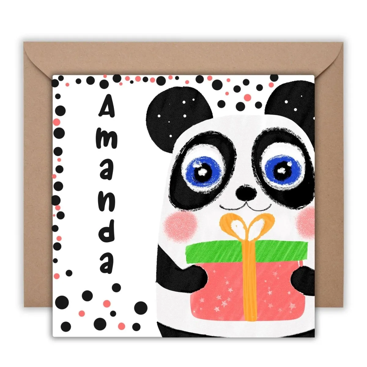 Panda Birthday Card for Girls with Custom Name, Personalized Fun Kids Greeting, Cute Illustrated Animal Gift