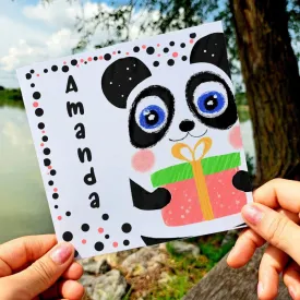 Panda Birthday Card for Girls with Custom Name, Personalized Fun Kids Greeting, Cute Illustrated Animal Gift