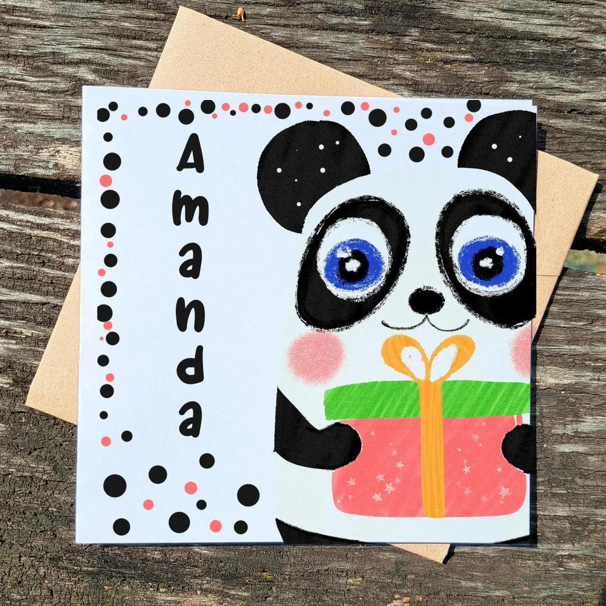 Panda Birthday Card for Girls with Custom Name, Personalized Fun Kids Greeting, Cute Illustrated Animal Gift