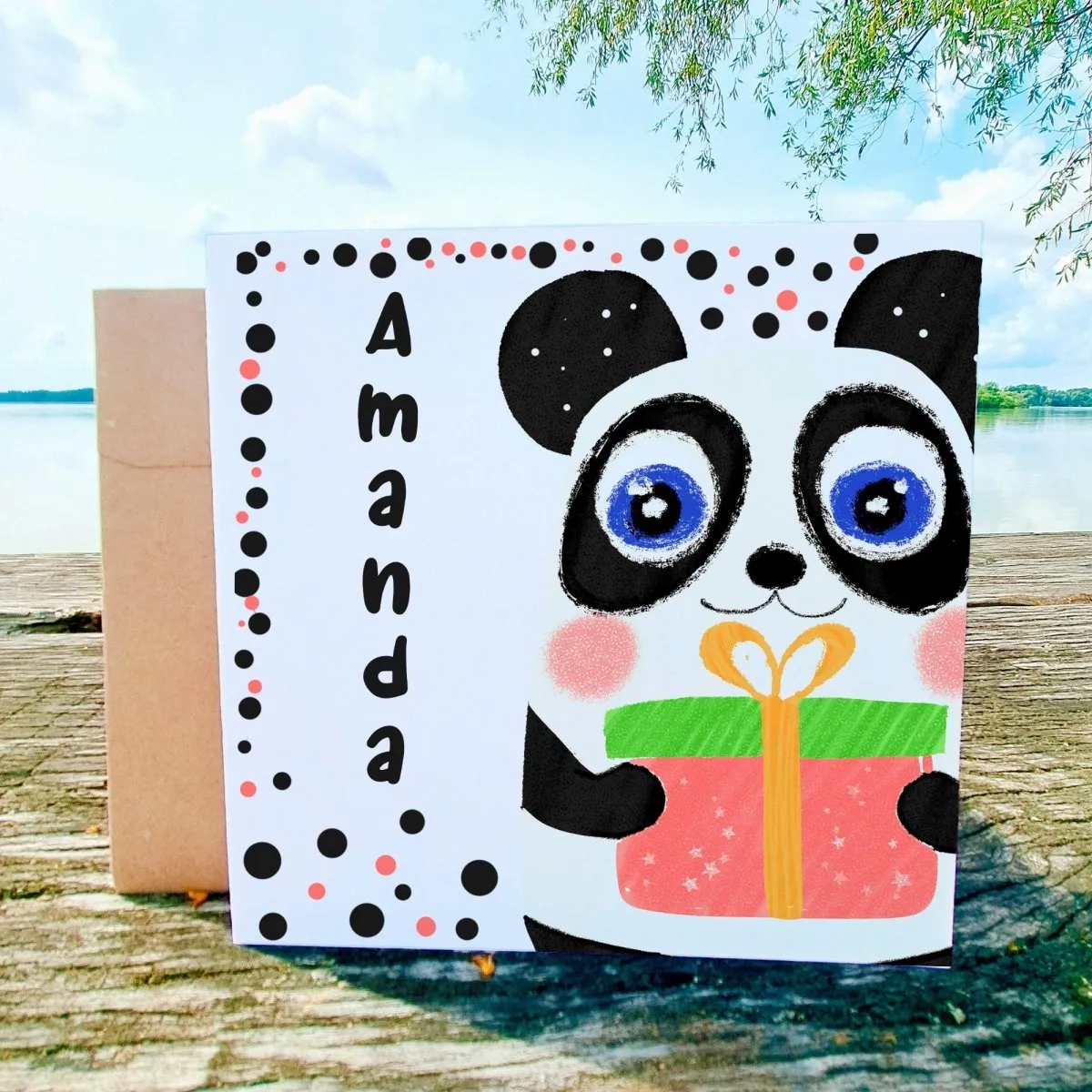 Panda Birthday Card for Girls with Custom Name, Personalized Fun Kids Greeting, Cute Illustrated Animal Gift