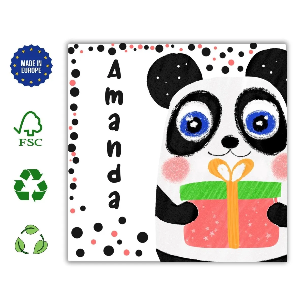 Panda Birthday Card for Girls with Custom Name, Personalized Fun Kids Greeting, Cute Illustrated Animal Gift