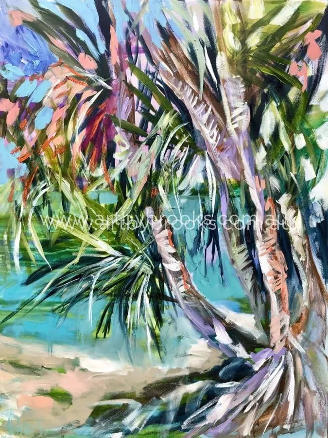 Pandanus palms at sunset   - art print