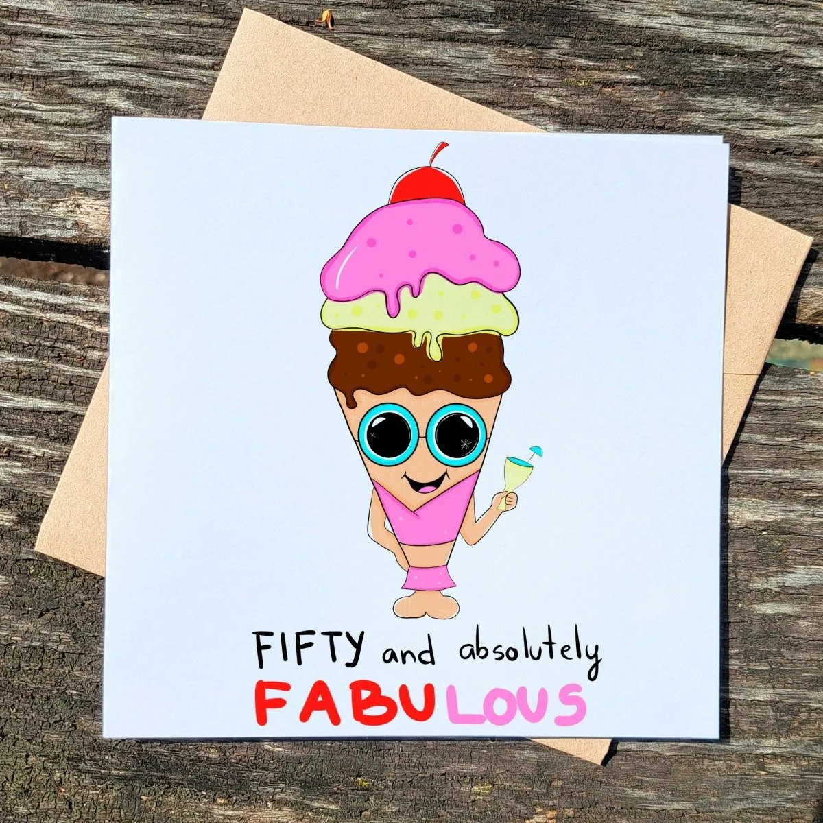 Personalized Icecream Absolutely Fabulous Birthday Card 50, 50th years old Fabulous Gift, Milestone Postcards, Cards for Bestfirned