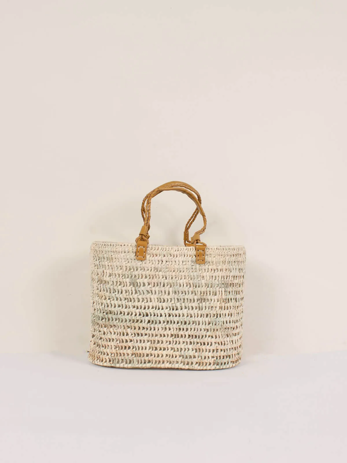 Pleated Leather Handle Basket, Mustard