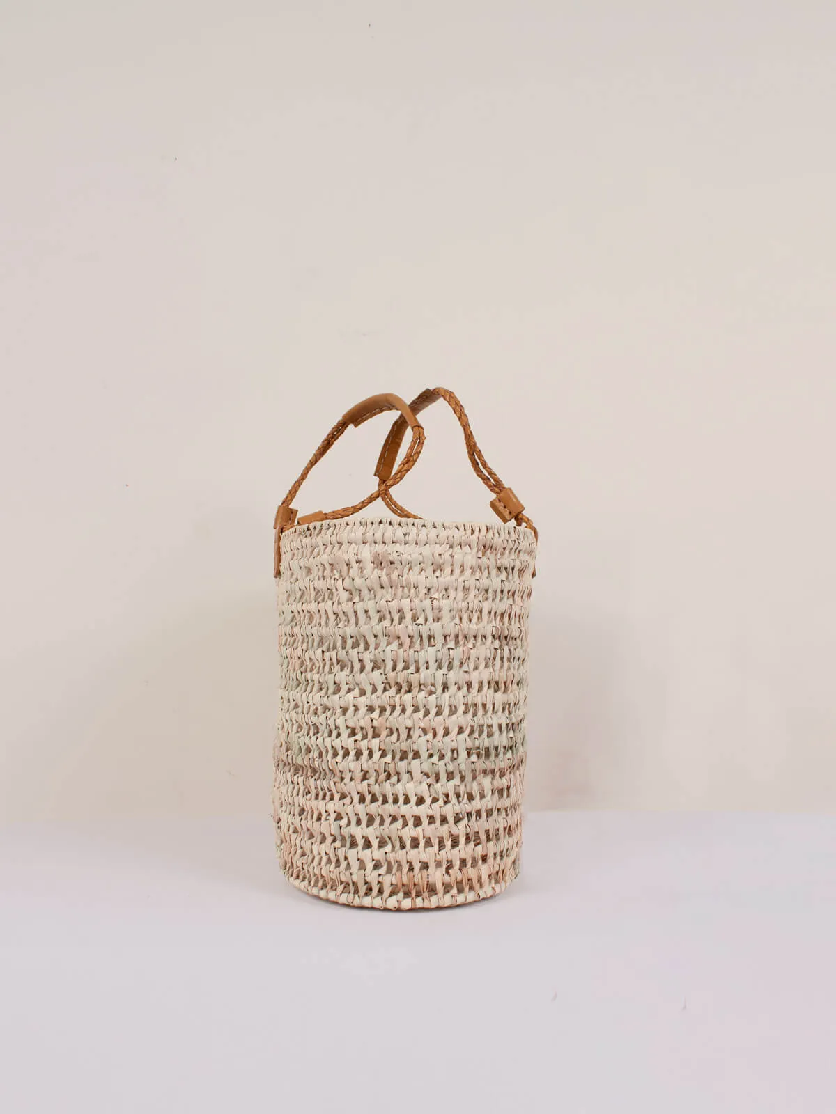 Pleated Leather Handle Basket, Mustard