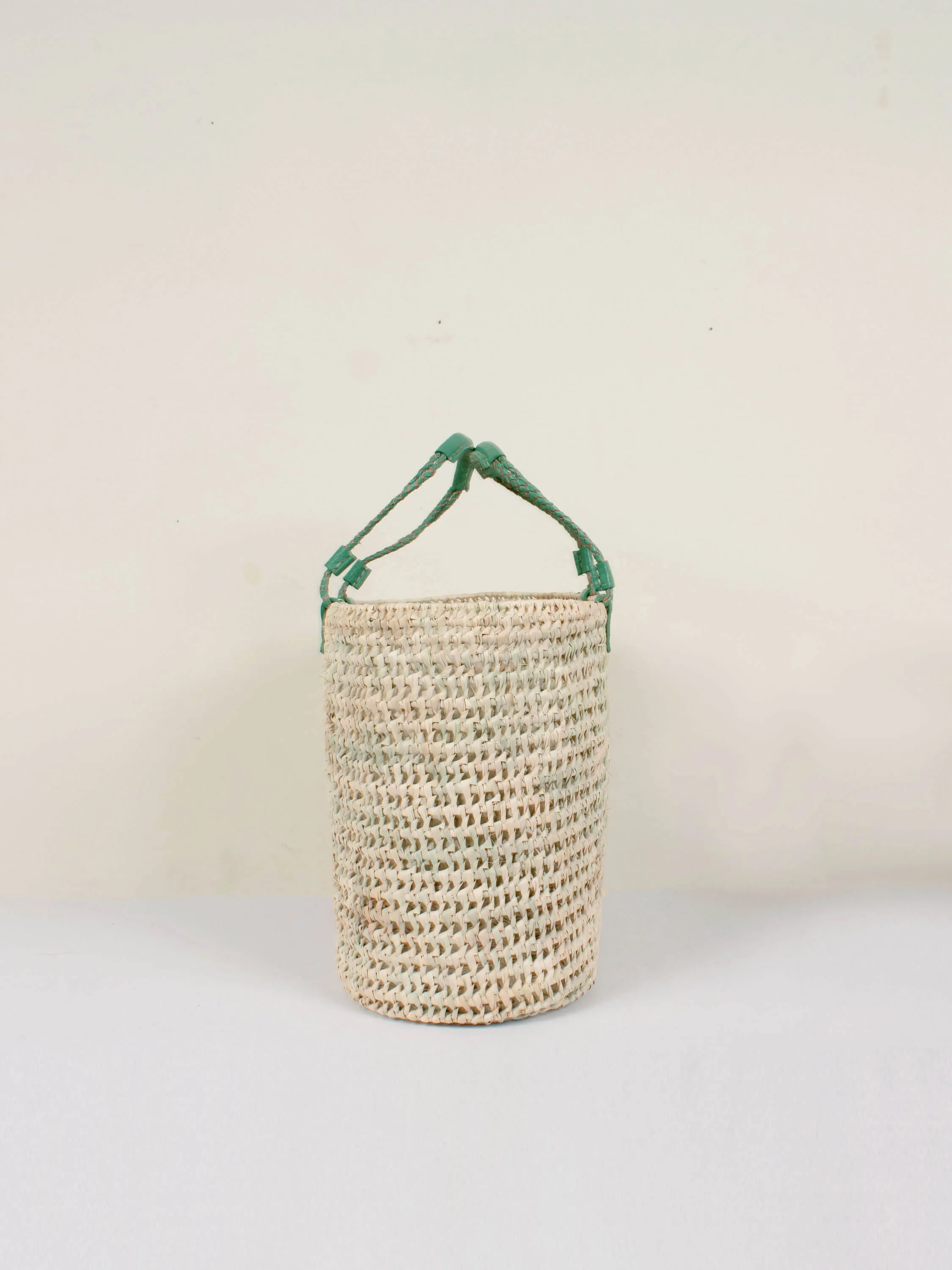 Pleated Leather Handle Basket, Sage