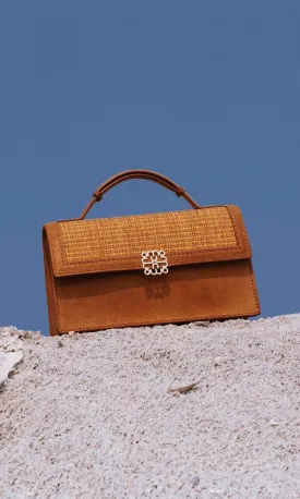 Sophia Bag in Raffia Suede and Lamé - Caramel