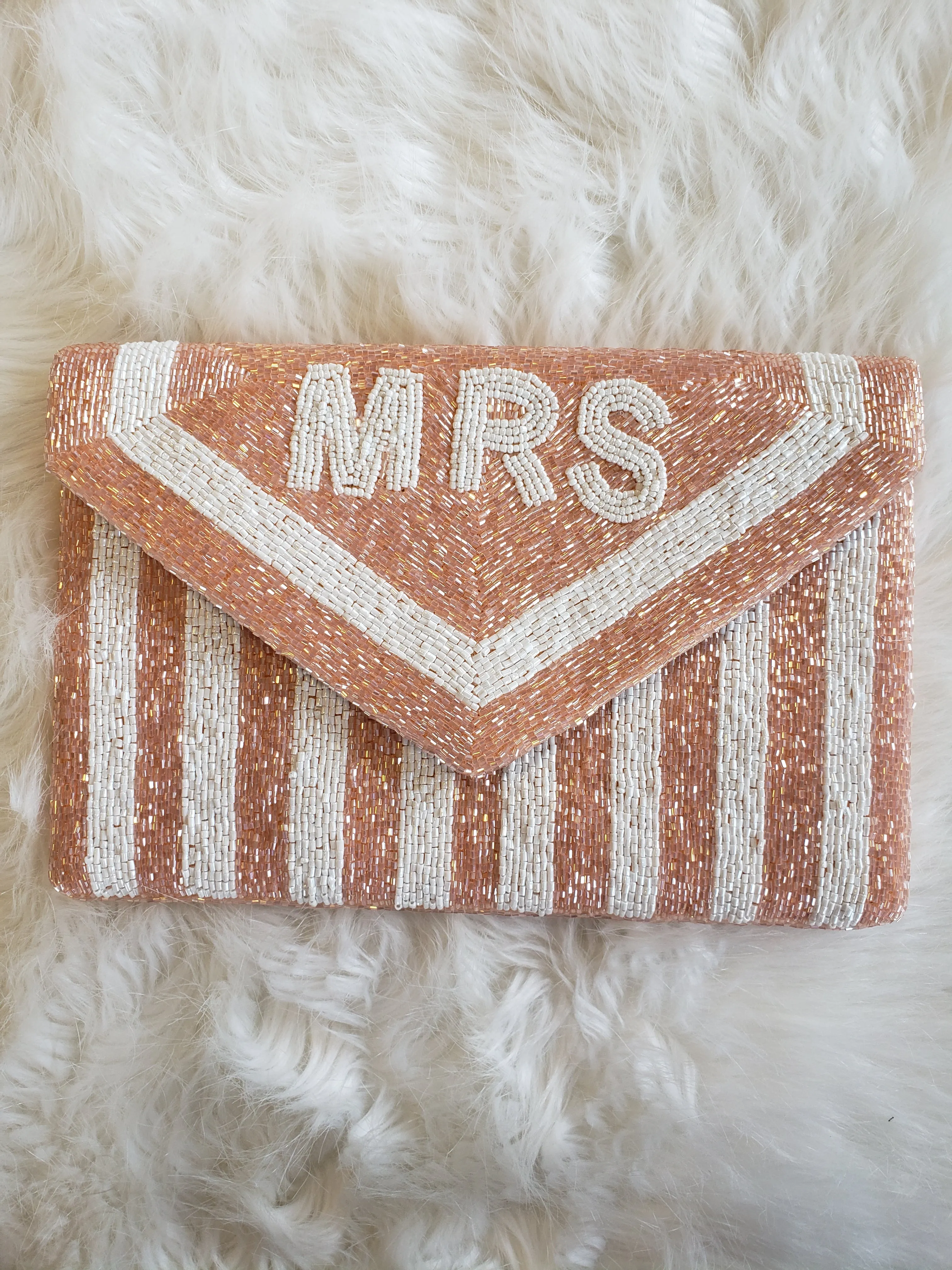 Striped Mrs. Beaded Clutch Purse