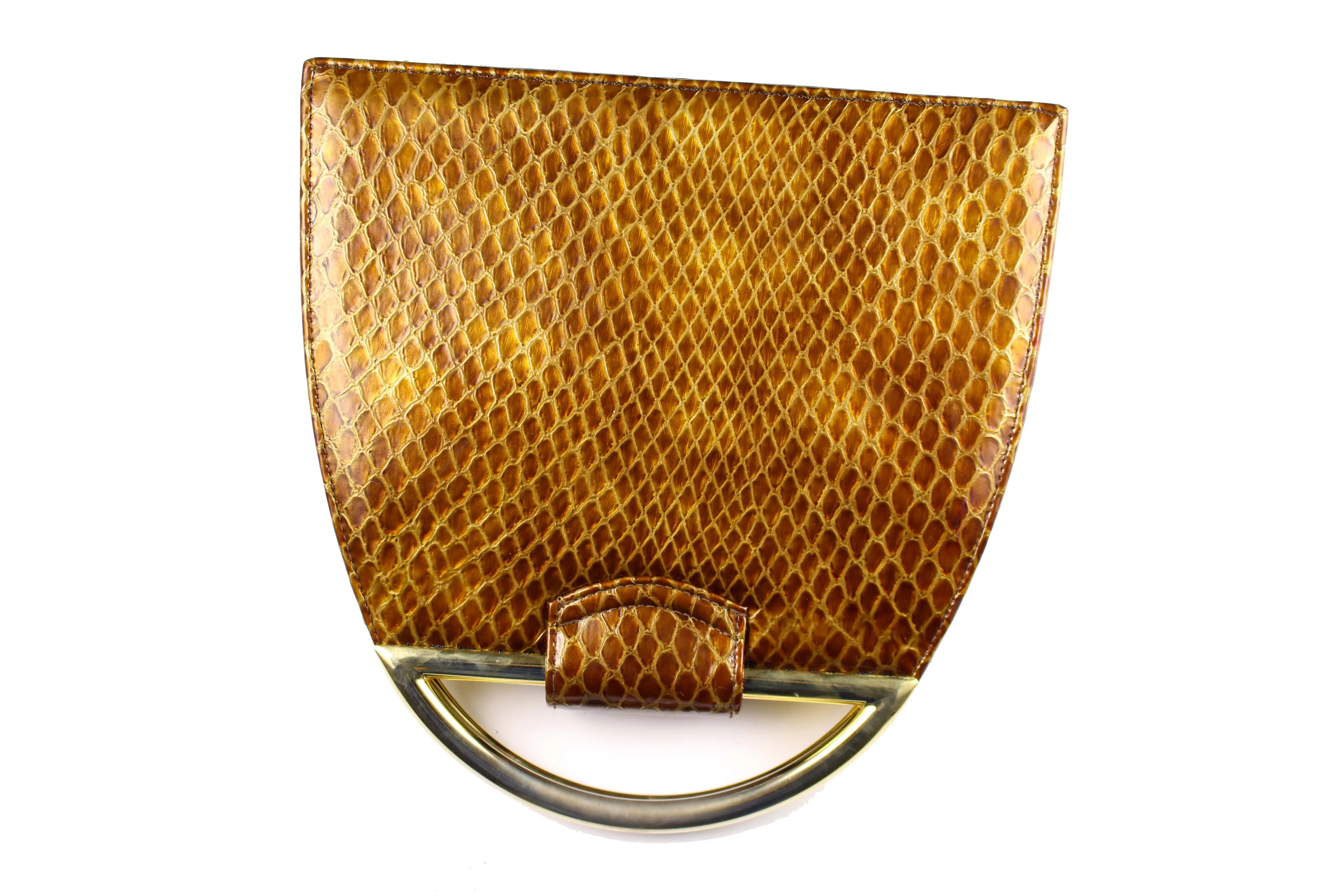 STUART WEITZMAN embossed snakeskin caramel handbag