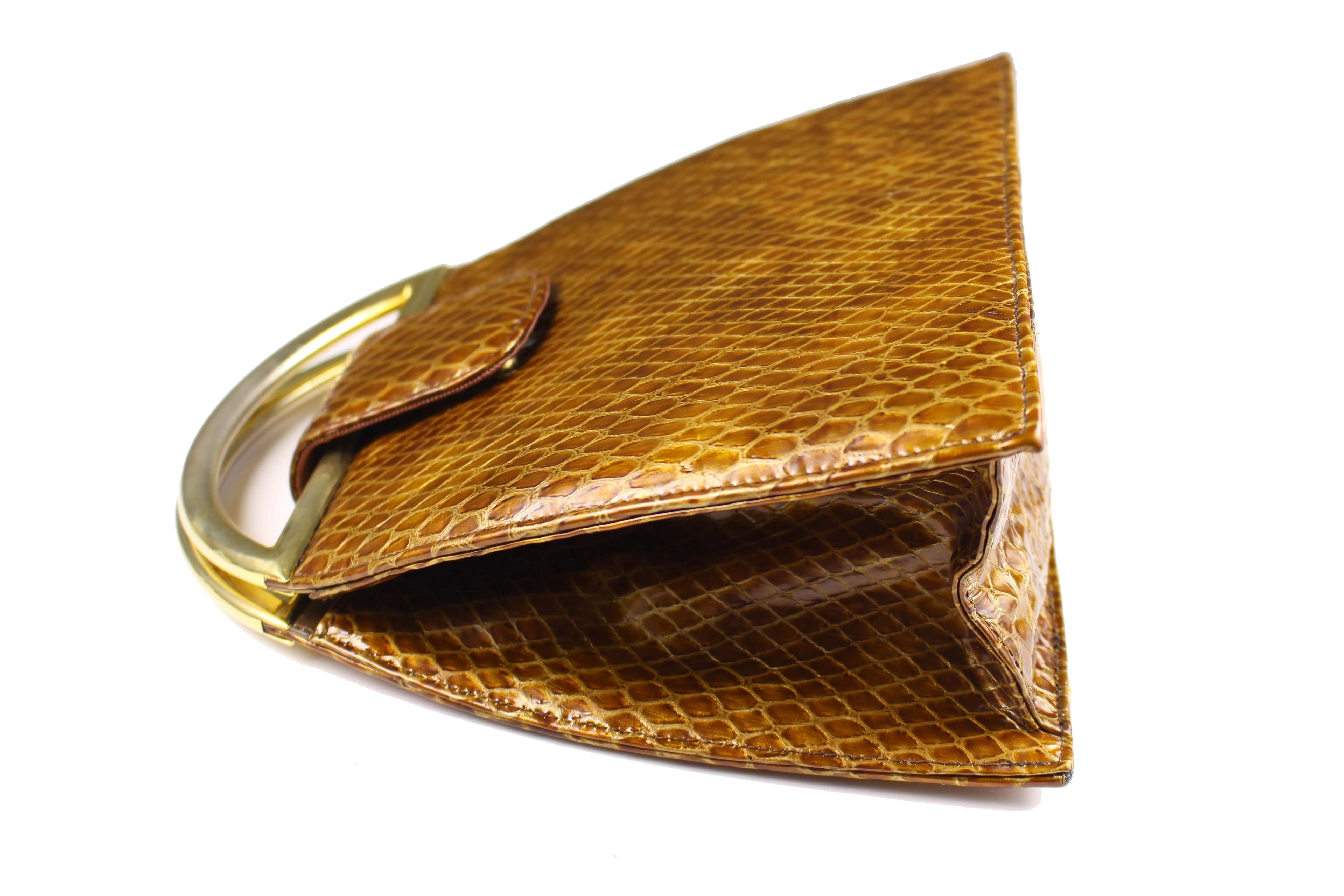 STUART WEITZMAN embossed snakeskin caramel handbag