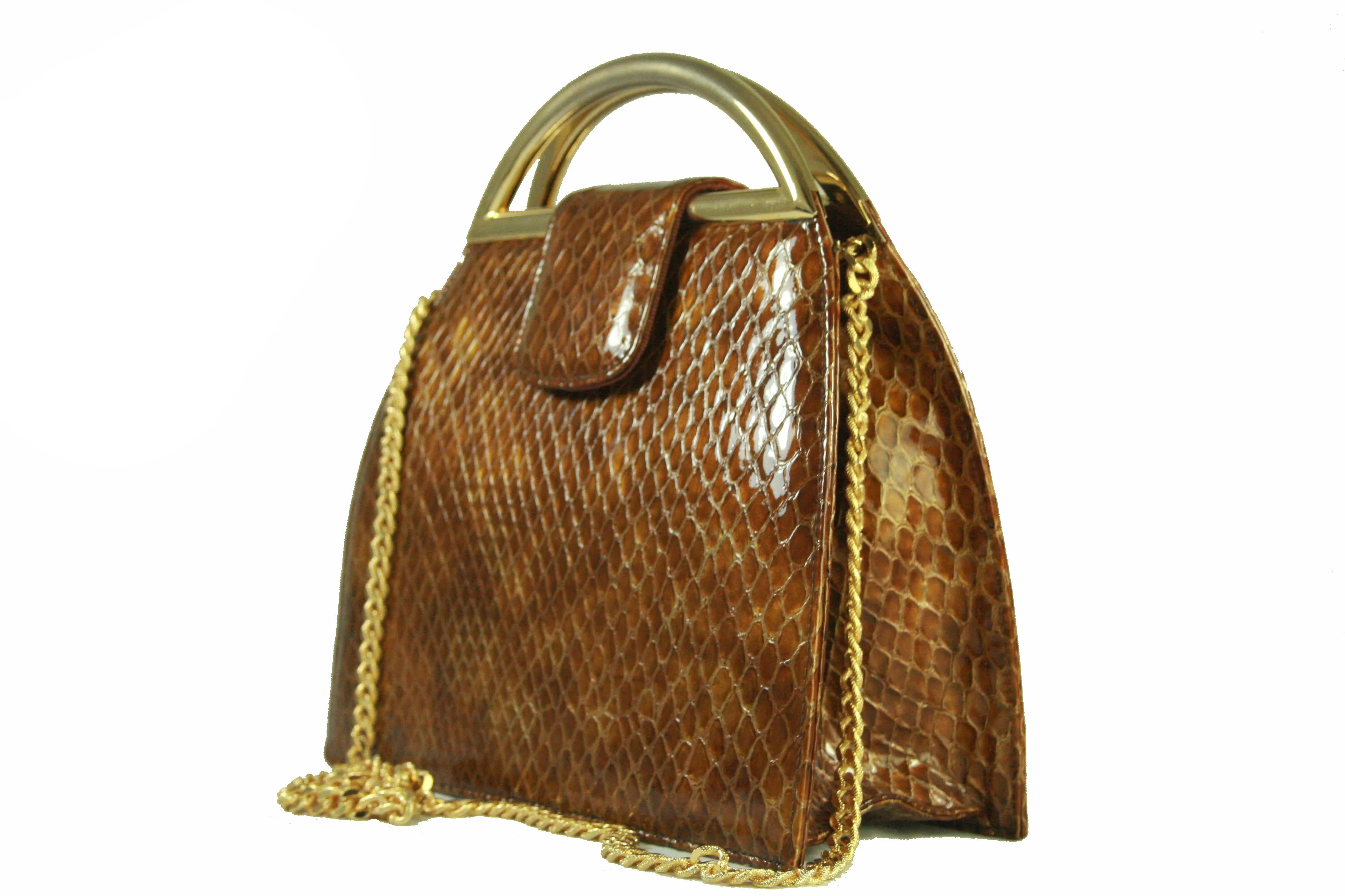 STUART WEITZMAN embossed snakeskin caramel handbag