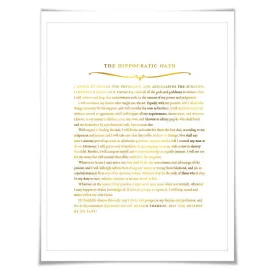 The Hippocratic Oath Gold Foil Art Print. 7 Foil Colours. Graduation Gift. Hippocrates Quote Poster Doctor Medical Student