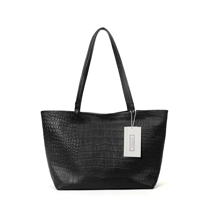 Women's genuine cowhide leather Shopping Tote in crocodile print