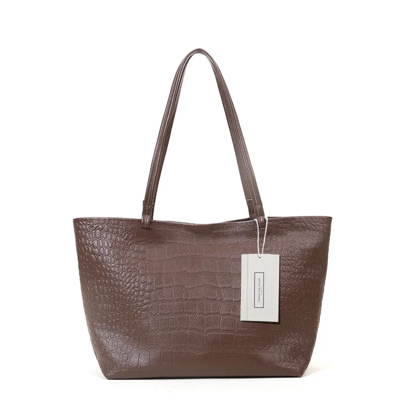 Women's genuine cowhide leather Shopping Tote in crocodile print